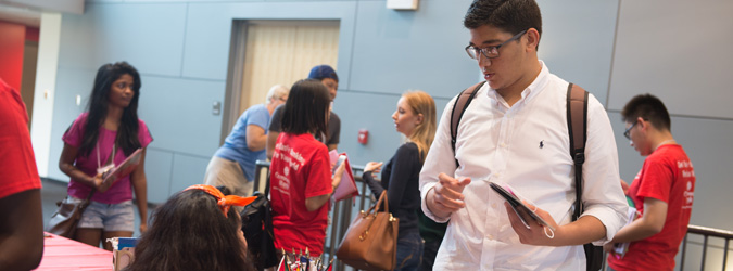 student at orientation